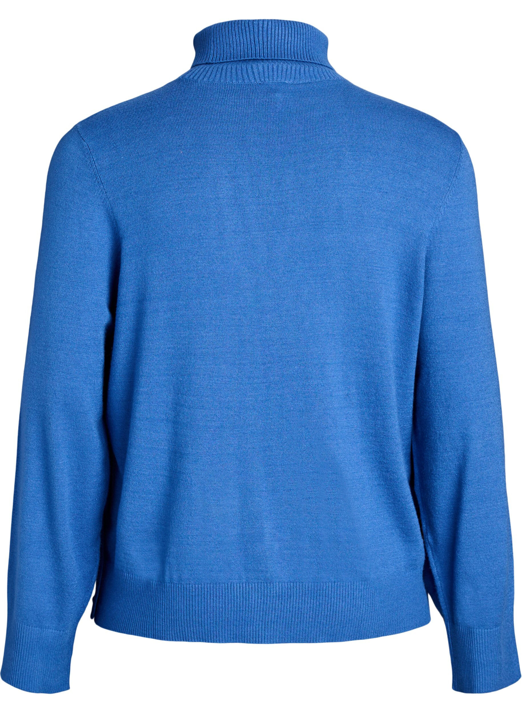 ZizziGebreide blouse met col en knopen aan de zijkant, Blauw, Packshot image number 1