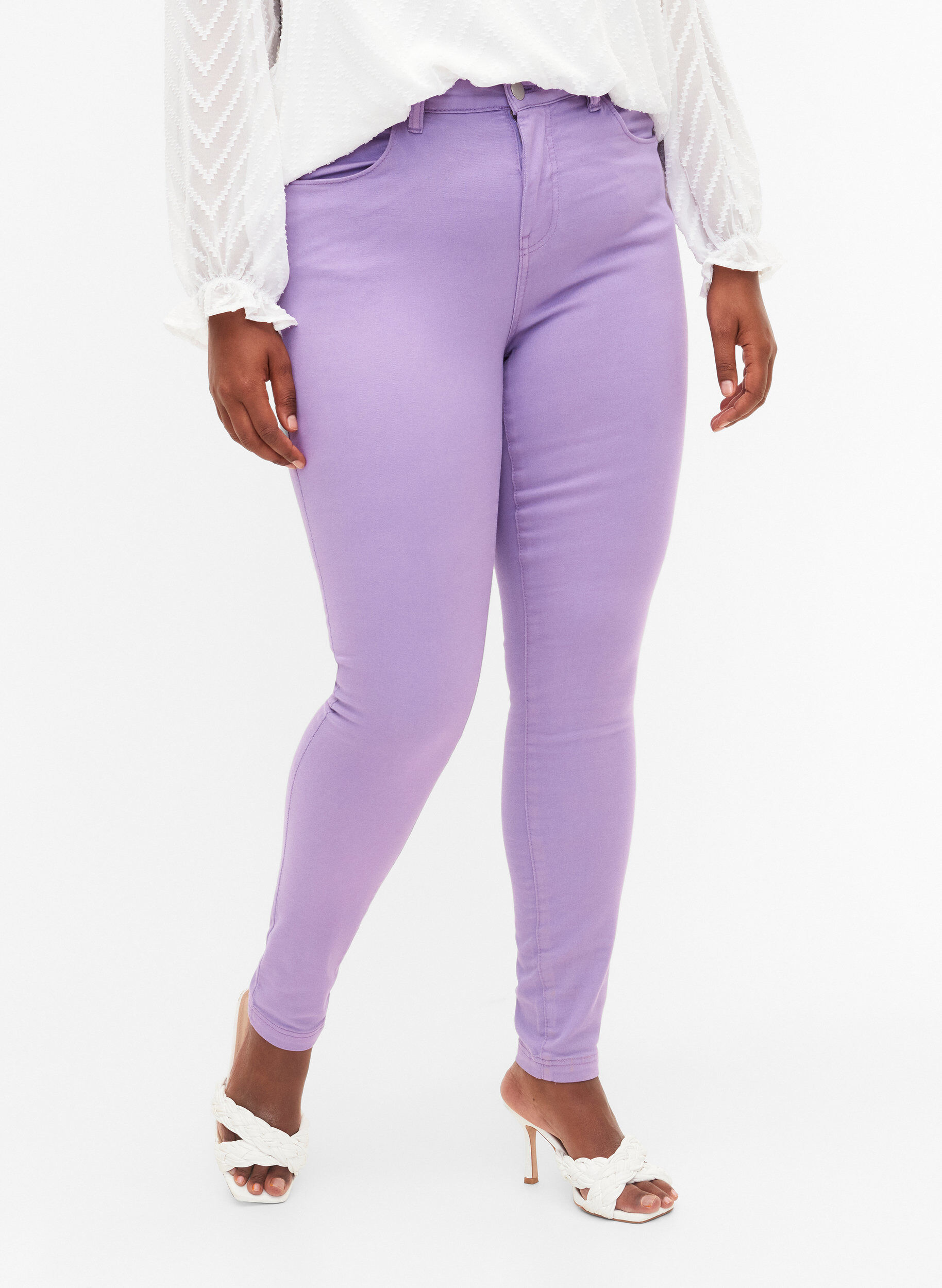 ZizziAmy jeans met hoge taille en super slanke pasvorm, Chalk Violet, Model image number 2