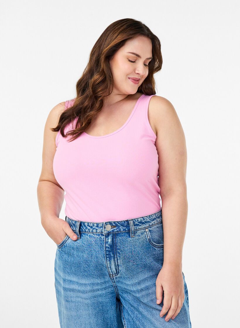 Haut uni Basic en coton, Rose, Model image number 0