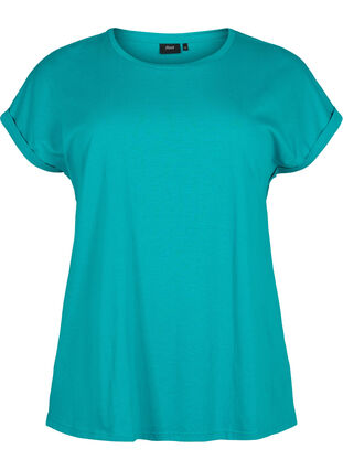 T-shirt met korte mouwen van katoenmix, Teal Blue, Packshot image number 0
