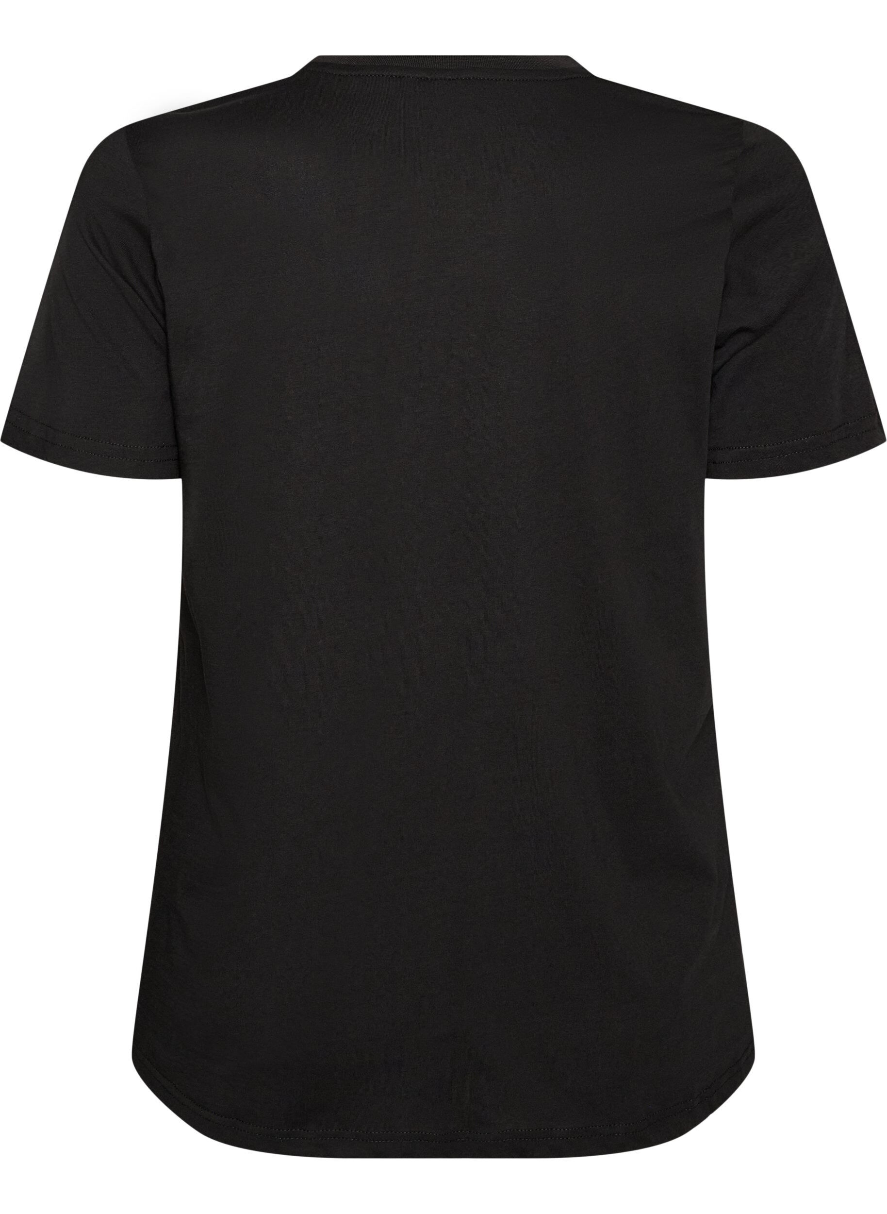 ZizziT-shirt en coton avec badge texte, Noir, Packshot image number 1