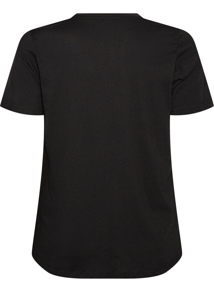 T-shirt en coton avec badge texte, Noir, Packshot image number 1
