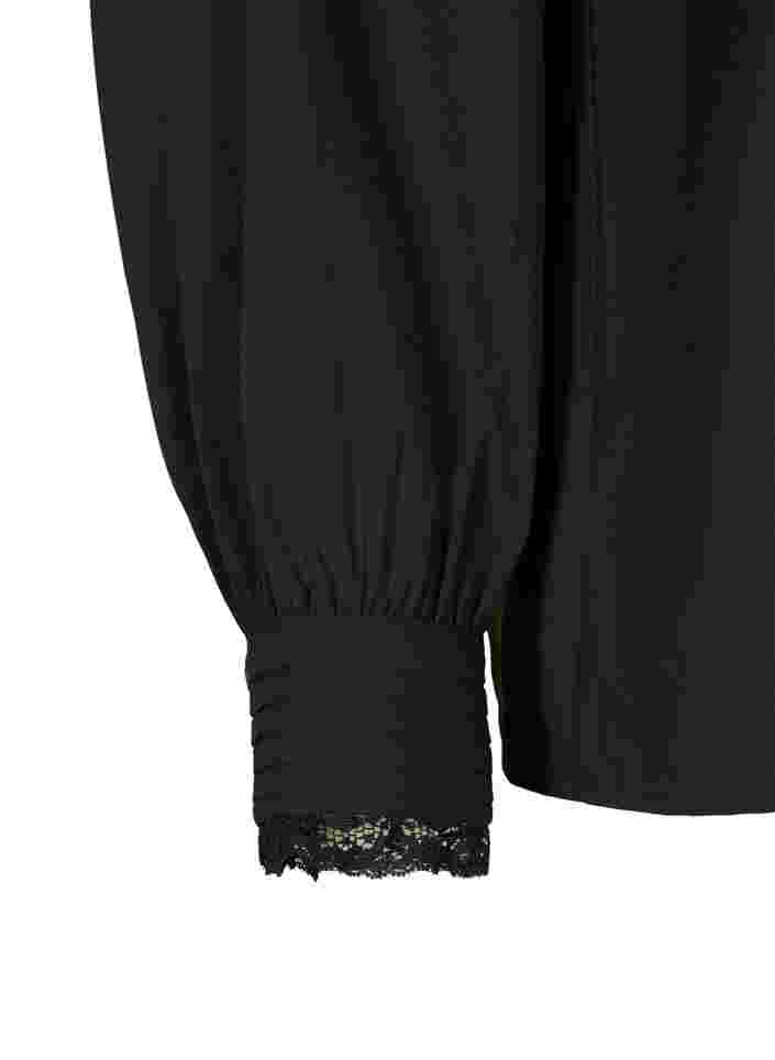 Blouse met lange mouwen en v-hals, Black, Packshot image number 2
