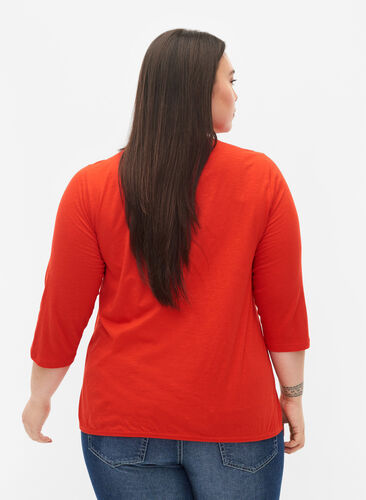 Katoenen blouse met 3/4 mouwen, Fiery Red, Model image number 1