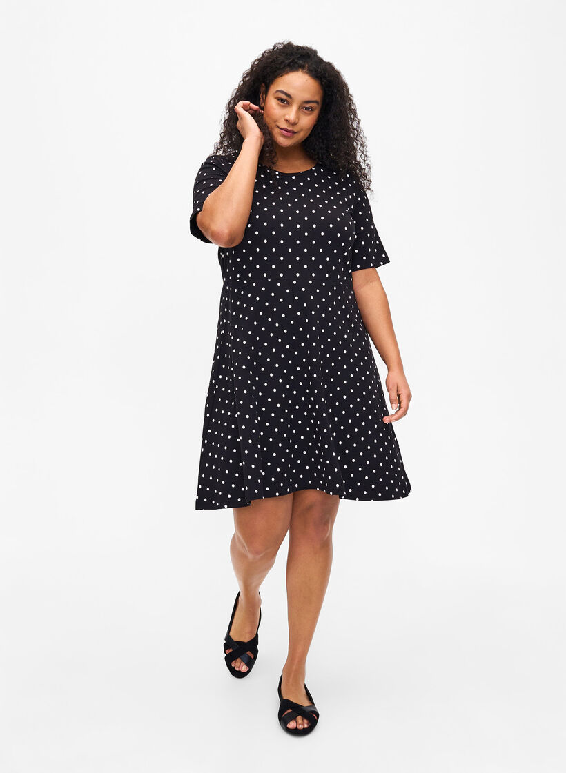 Robe en coton à manches courtes et à pois, Black w. White Dot, Model image number 2