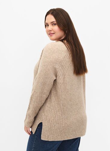 Pull en tricot avec fente, Simply Taupe Mel., Model image number 1