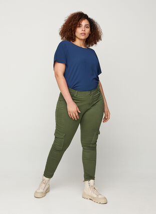 Pantalon en coton longueur cheville, Army green , Model image number 1