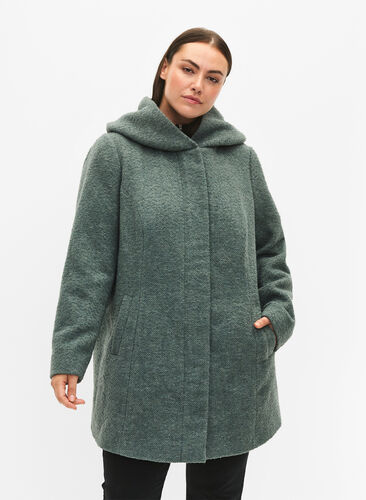 Bouclé jas met wol, Balsam Green Mel., Model image number 0