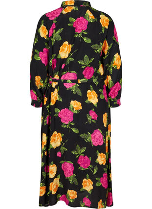 Gebloemde viscose maxi jurk met knoopsluiting, Black Flower AOP, Packshot image number 1