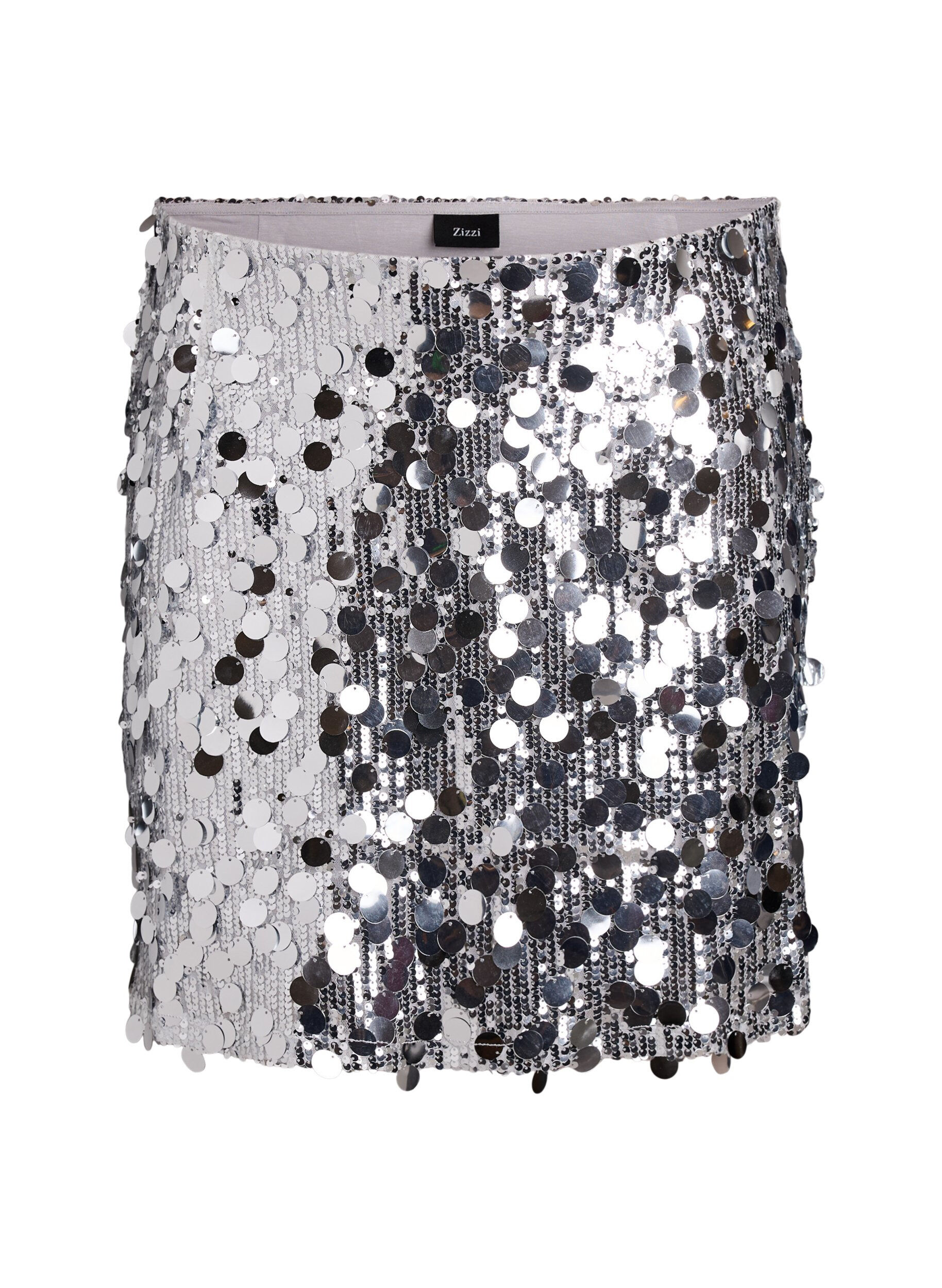 ZizziJupe courte &agrave; sequins avec une ceinture &eacute;lastique, Argent&eacute;, Packshot image number 0