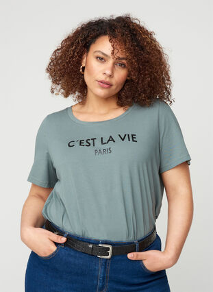 T-shirt à manches courtes avec imprimé, Balsam Green PARIS, Model image number 0