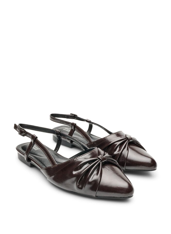 Slingback avec n&oelig;ud et aspect verni, Marron, Packshot image number 1