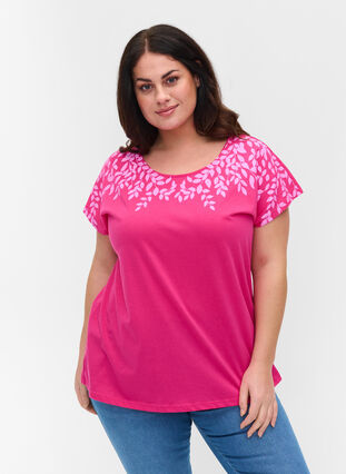 T-shirt en coton avec détails imprimés, BeetrootPurMel feath, Model image number 0