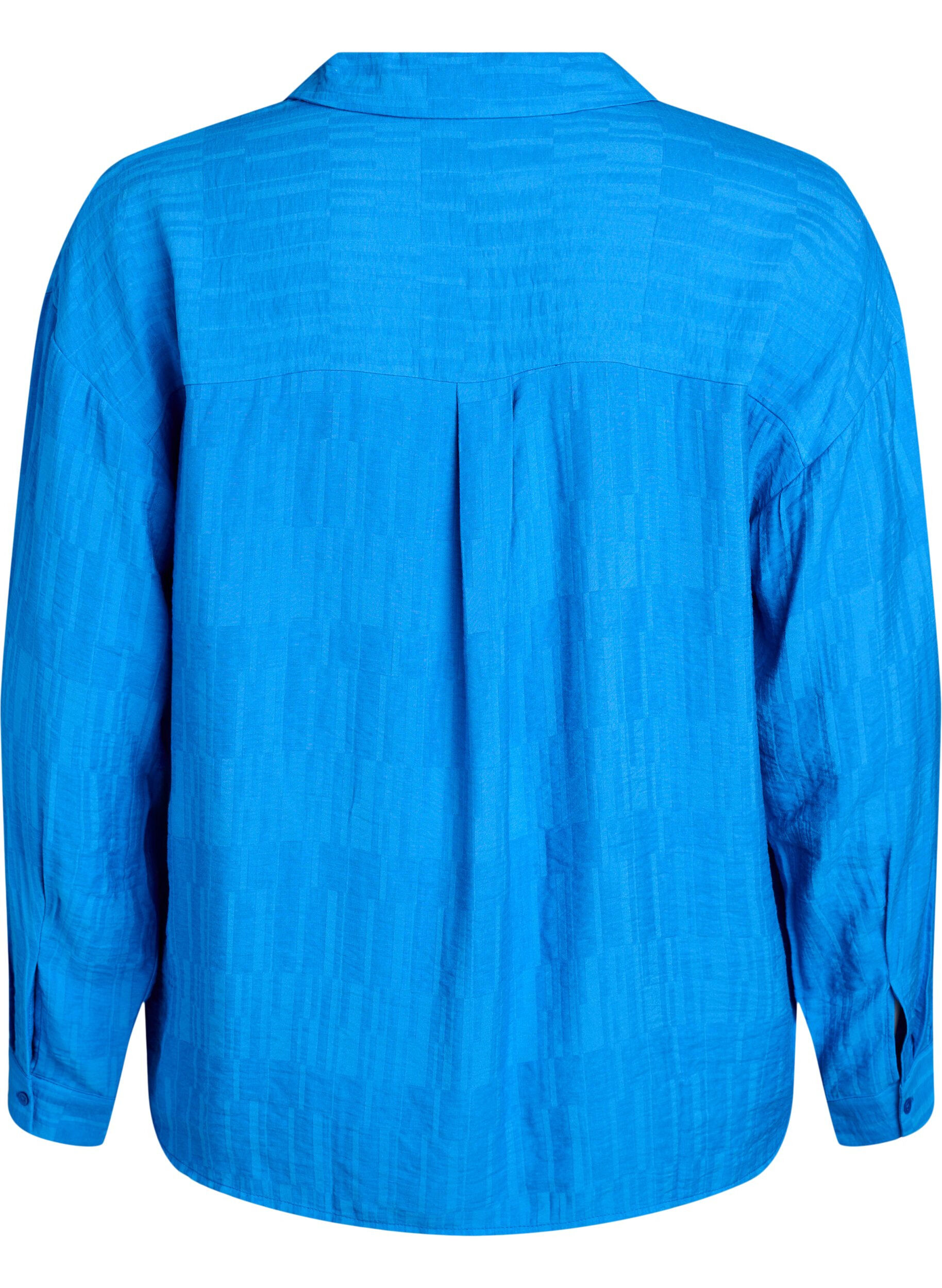 Zizzi Chemise ample avec texture et col en V, Bleu, Packshot image number 1