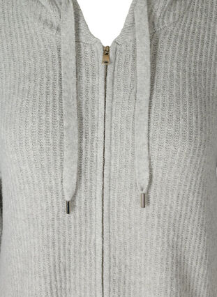 Cardigan long en maille à capuche avec zip, Light Grey Melange, Packshot image number 2