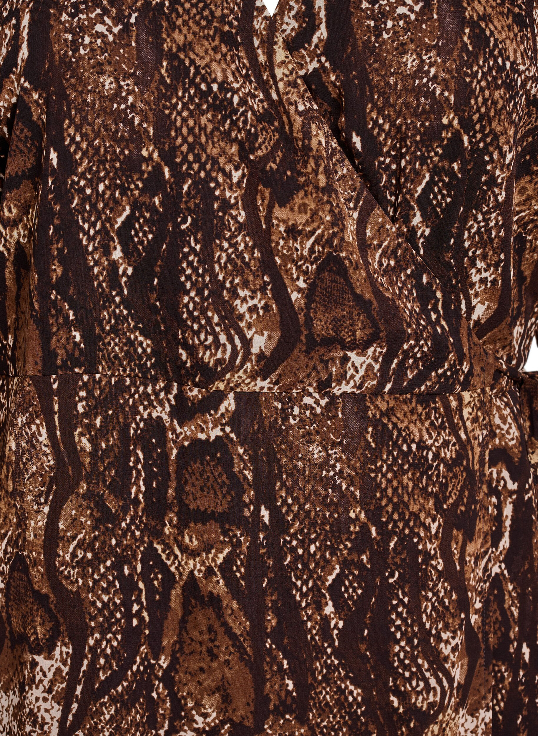 Zizzi Robe portefeuille mi-longue &agrave; imprim&eacute; animal, Marron, Packshot image number 2