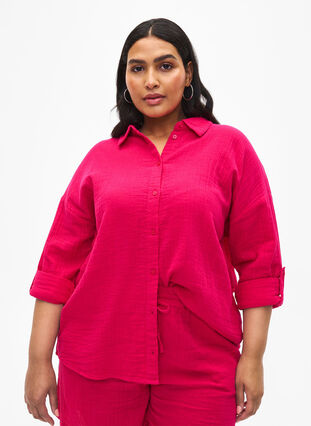 Overhemd met katoenen mousseline kraag, Bright Rose, Model image number 0