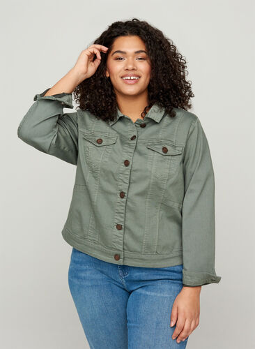 Veste en jean courte et colorée, Agave Green, Model image number 0