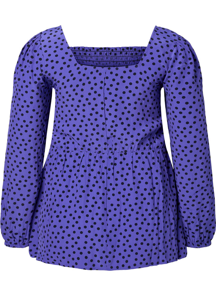 Blouse en viscose à pois avec smock, R.Blue w. Black Dot, Packshot image number 1