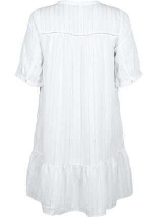 Gestreepte viscose jurk met kanten lint, Bright White, Packshot image number 1