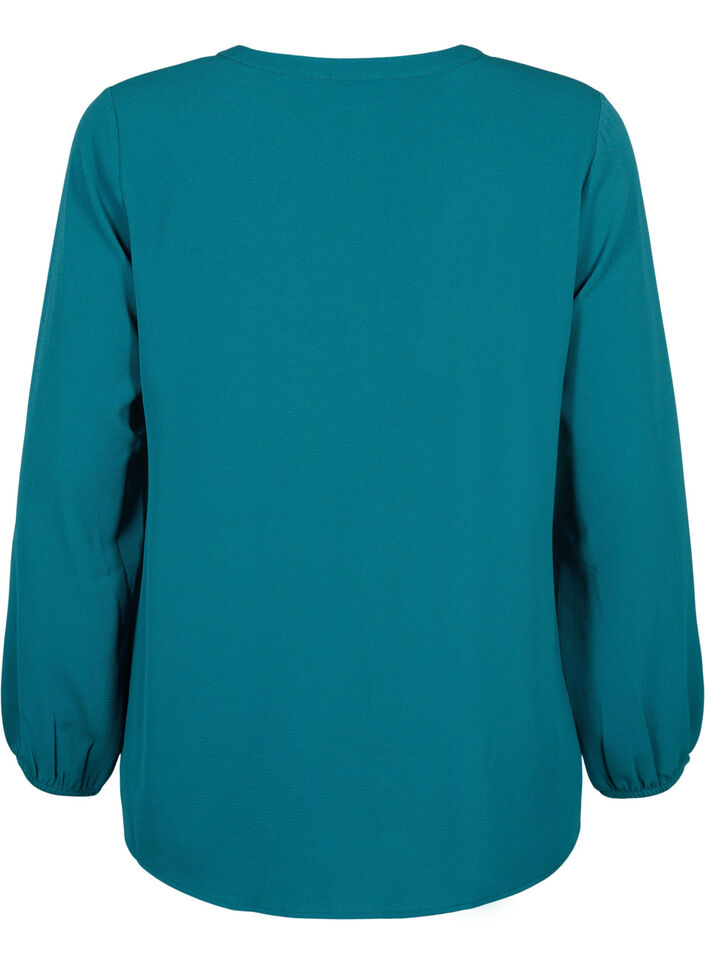 Haut de couleur unie avec col en V, Deep Teal, Packshot image number 1