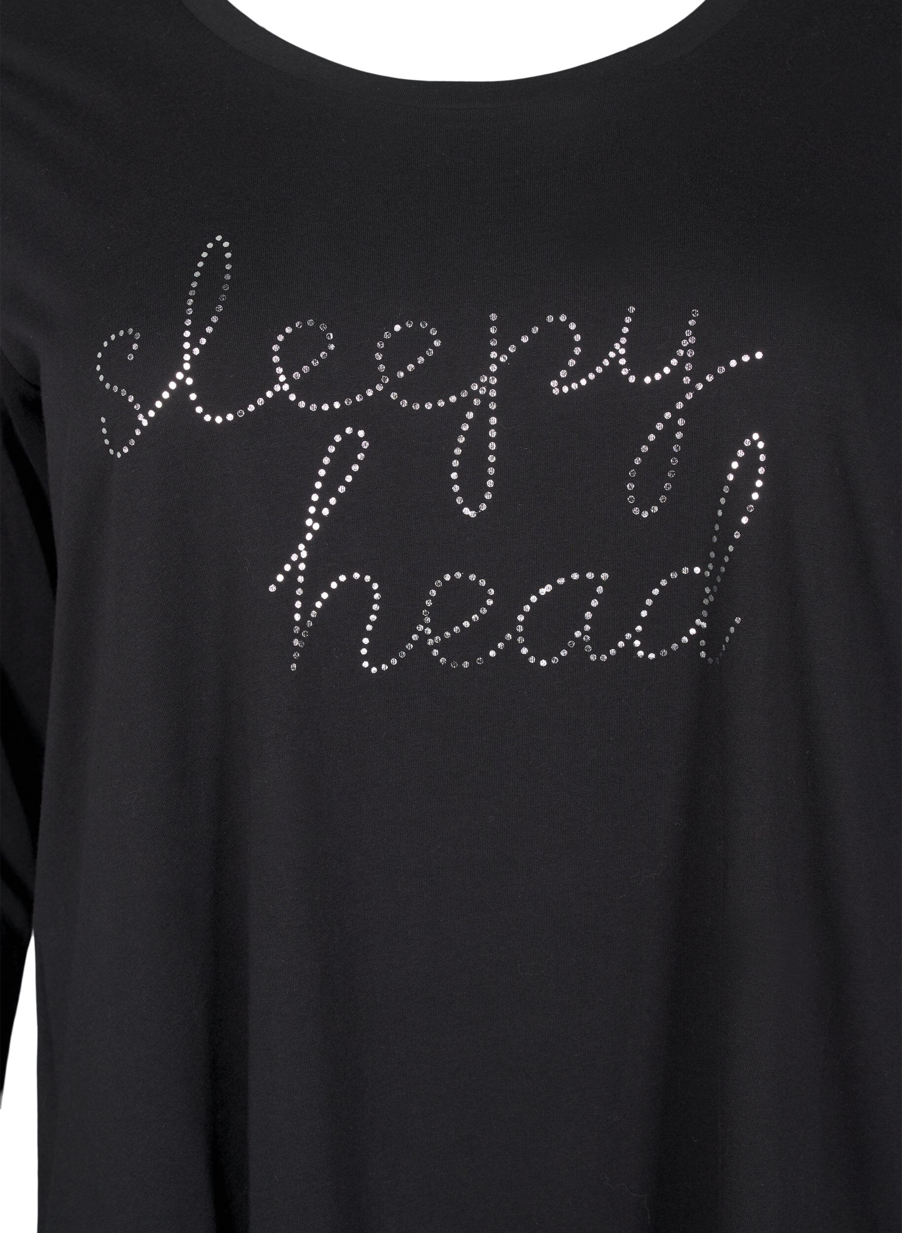 ZizziNachthemd met lange mouwen in biologisch katoen, Zwart, Packshot image number 2