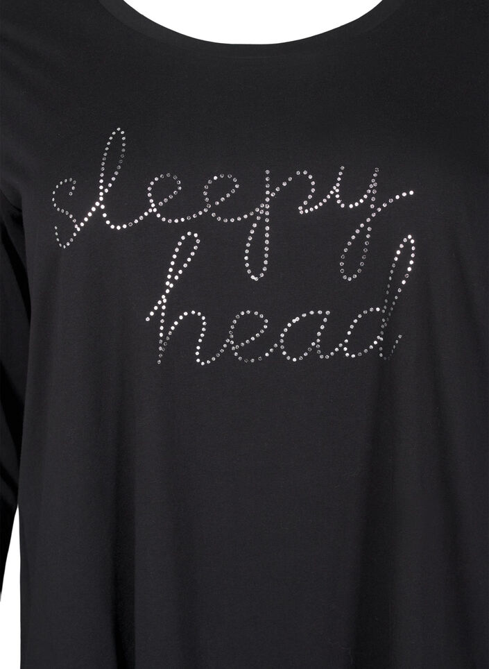 Nachthemd met lange mouwen in biologisch katoen, Zwart, Packshot image number 2