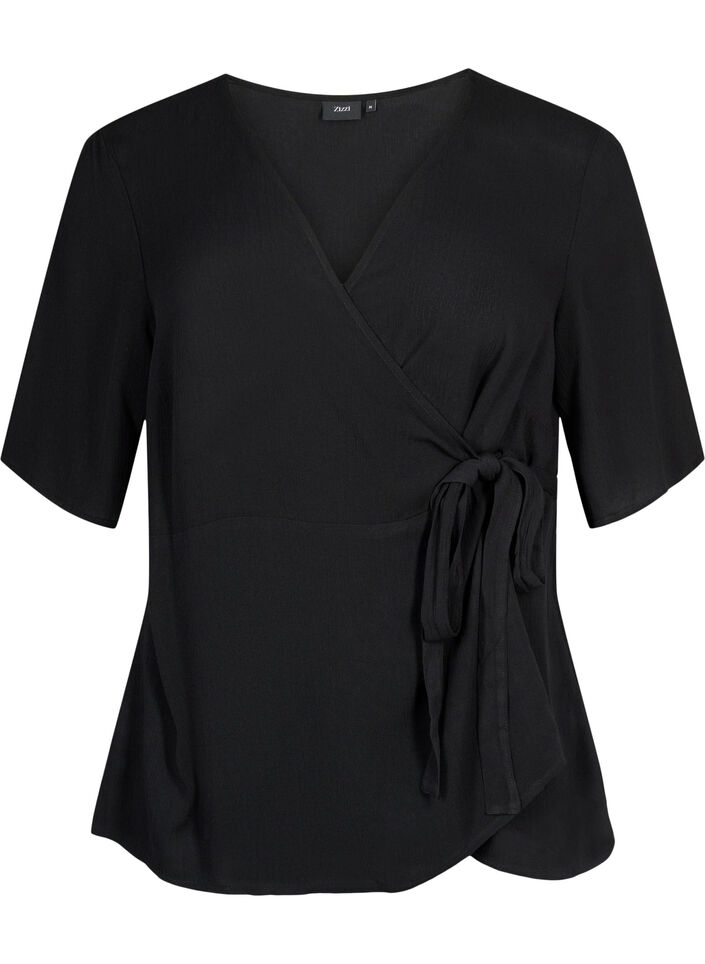 Blouse en viscose cache-cœur, Black, Packshot image number 0