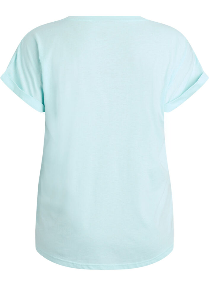 T-shirt met korte mouwen in een katoenmix, Turquoise, Packshot image number 1