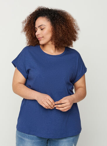 T-shirt en mélange coton, Twilight Blue Mel., Model image number 0