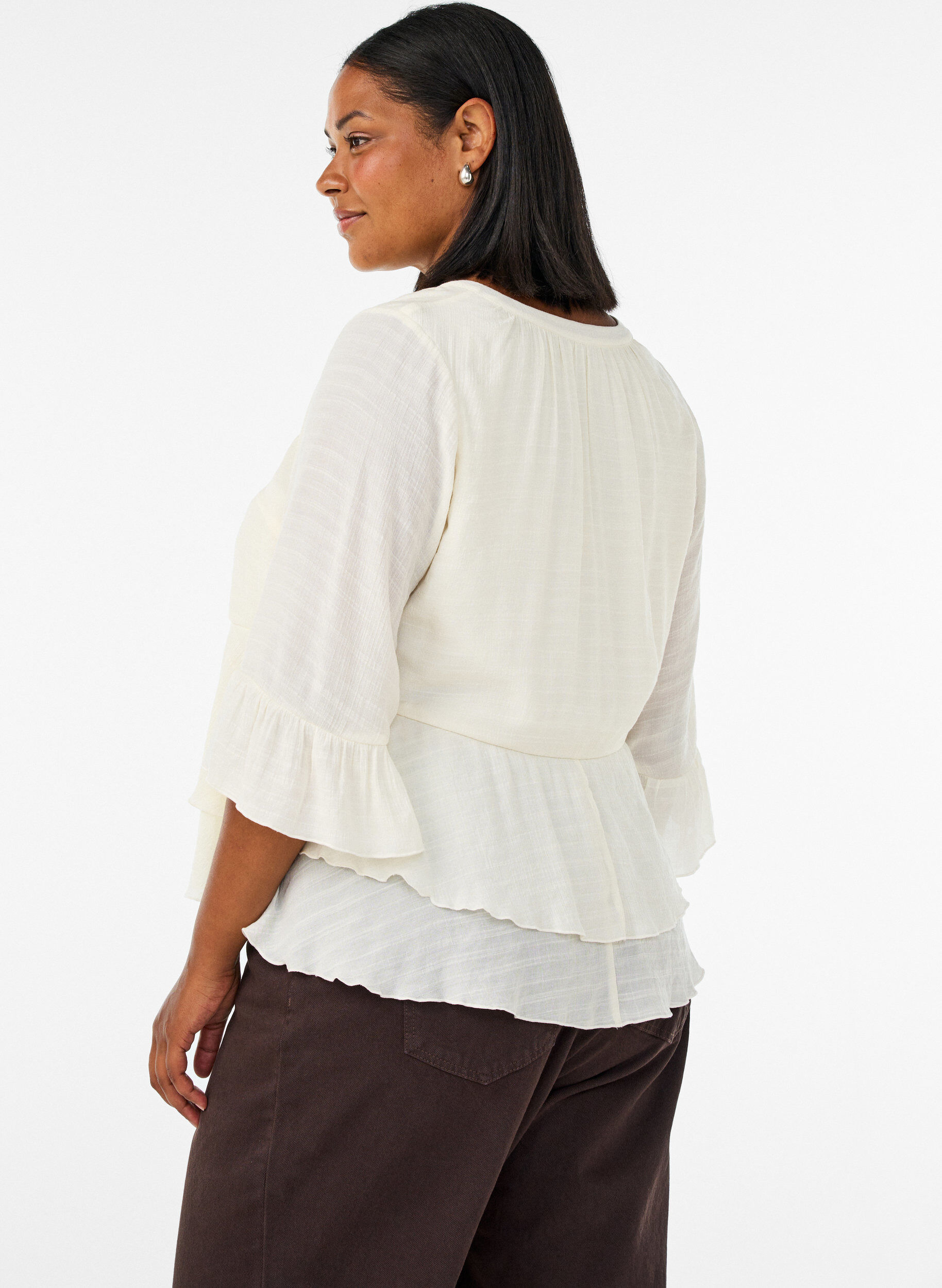 ZizziBlouse met 3/4-mouwen en ruchesdetails, Vanille, Model image number 3