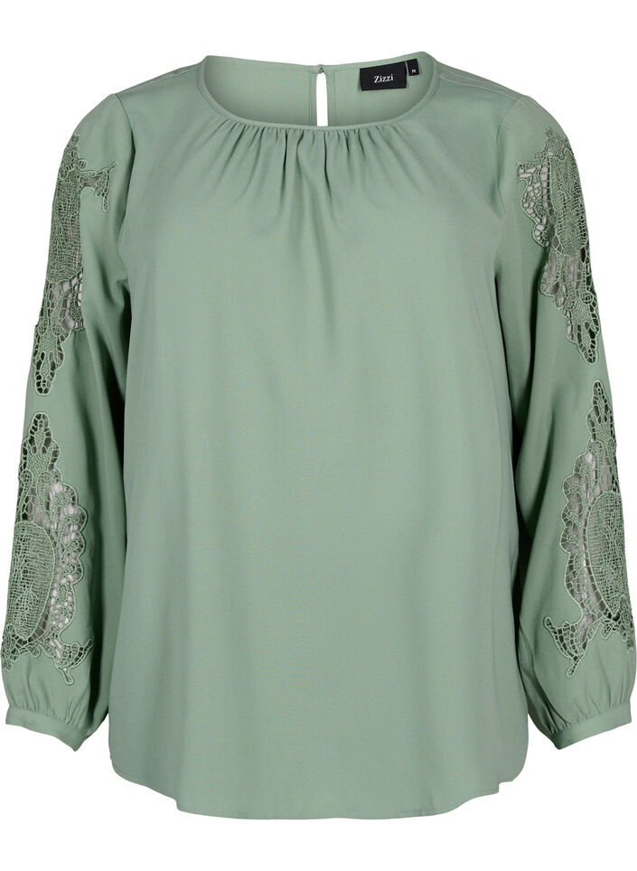 Blouse met lange mouwen en gehaakte details, Green Bay, Packshot image number 0