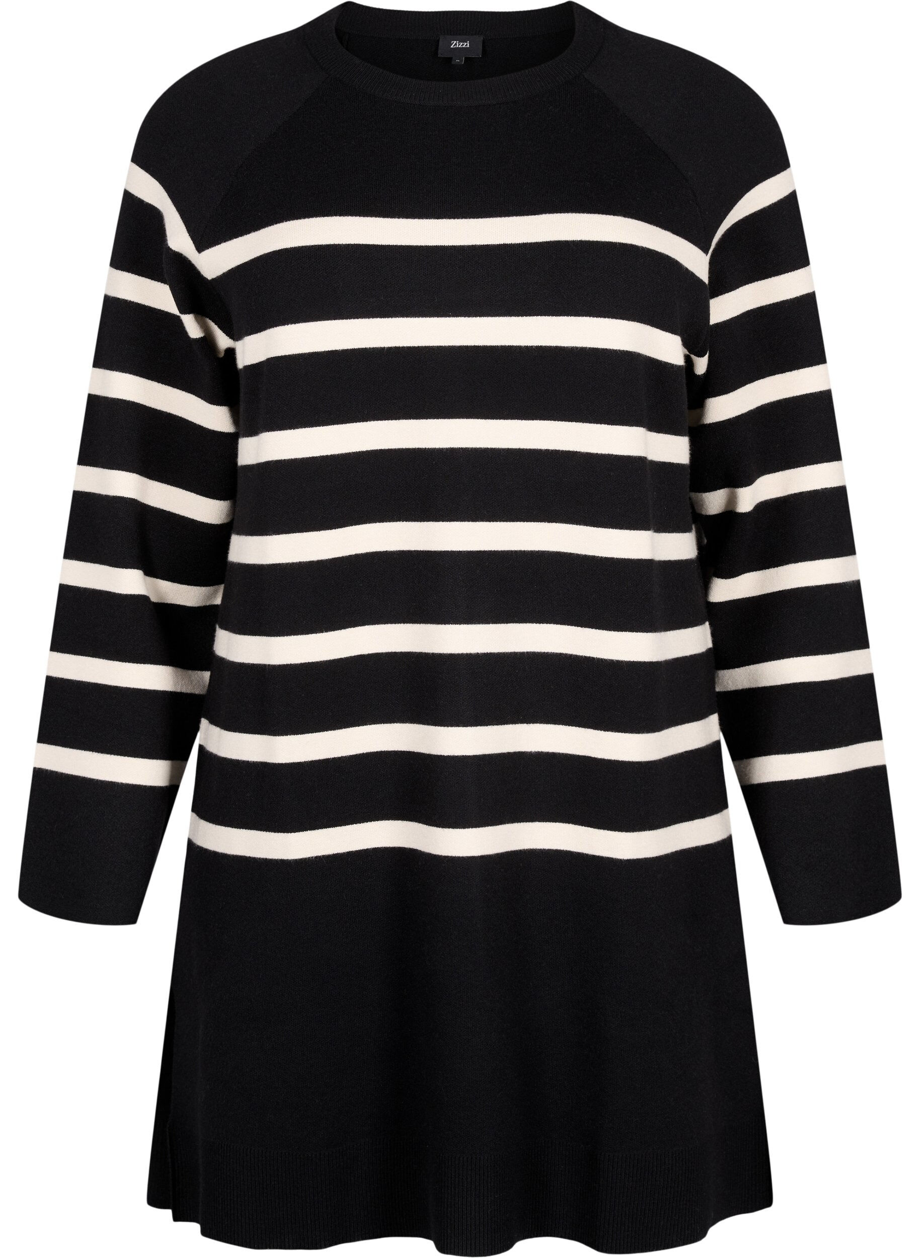 Zizzi Robe en maille avec col rond &agrave; fente, Noir, Packshot image number 0