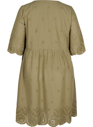 Katoenen jurk met korte mouwen en borduursel anglaise, Aloe, Packshot image number 1