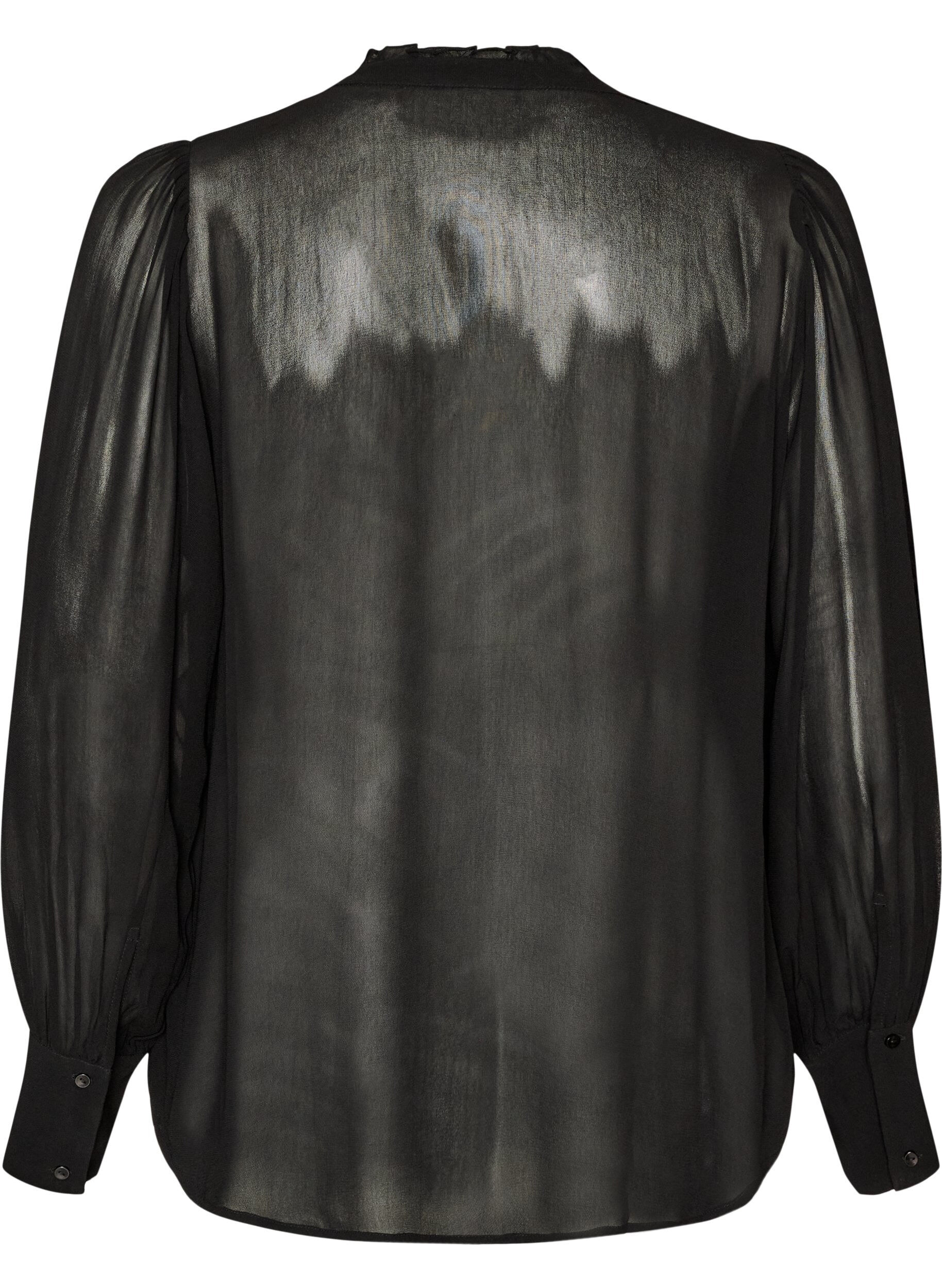 ZizziBlouse en viscose &agrave; col &agrave; volants, Noir, Packshot image number 1