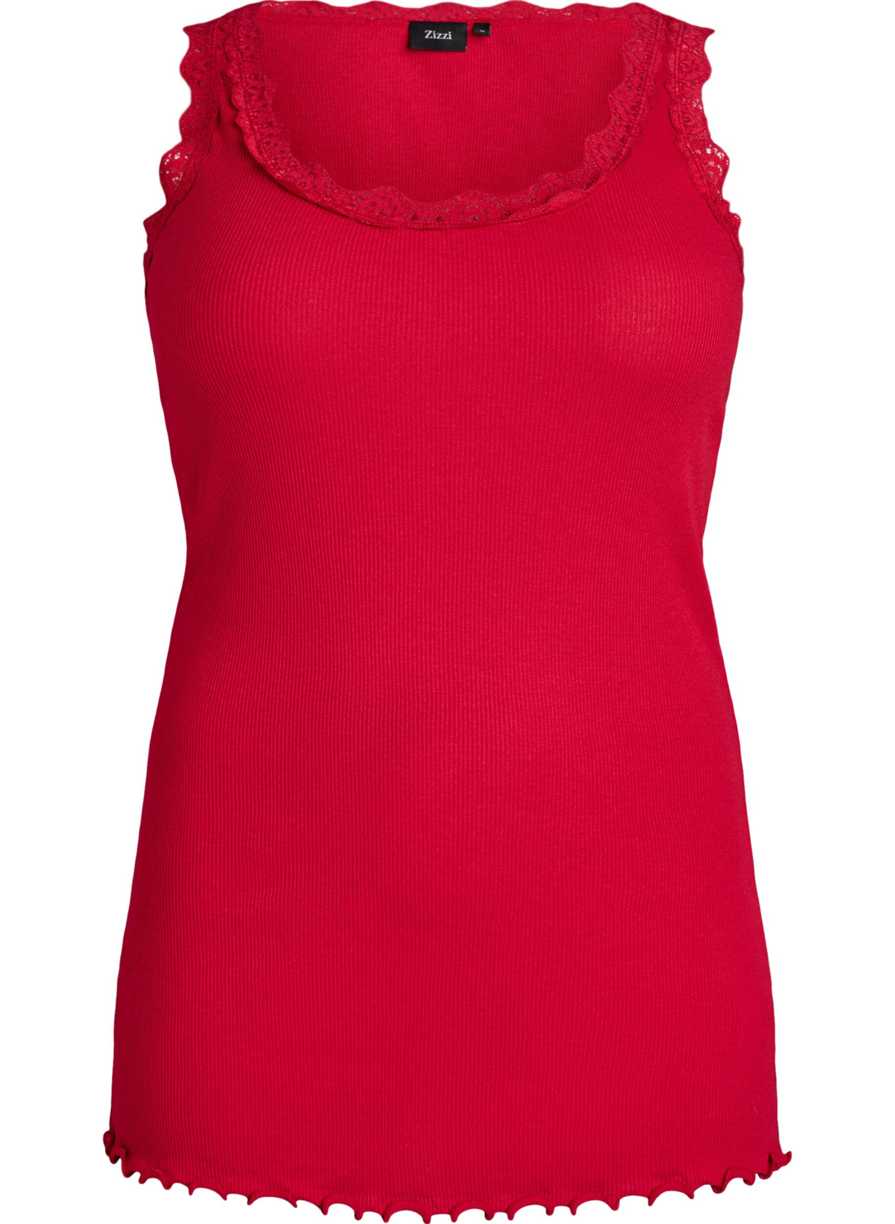 ZizziTop met kanten afwerking, Rood, Packshot image number 0