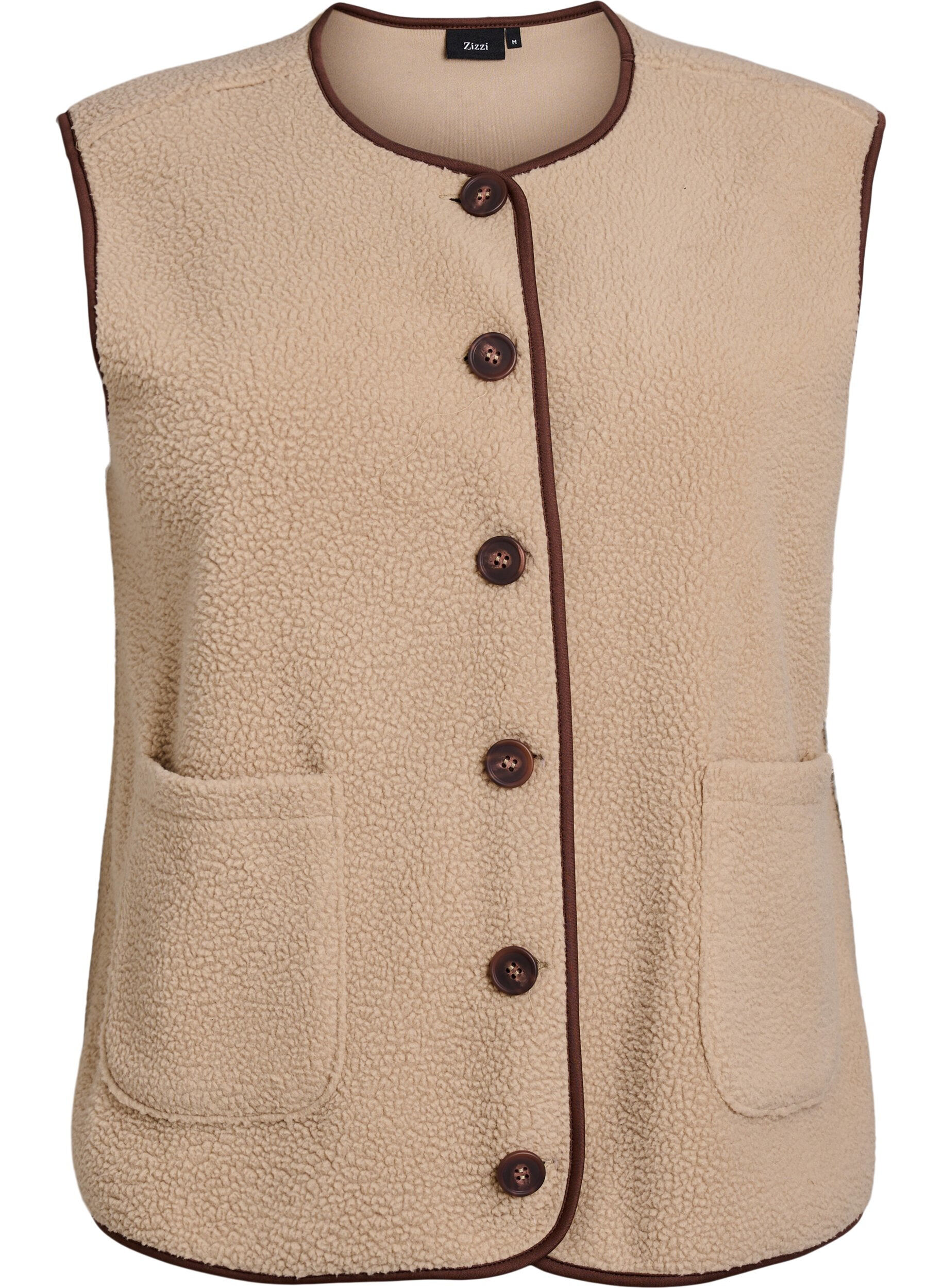 Veste sans manches en teddy avec finitions contrast&eacute;es