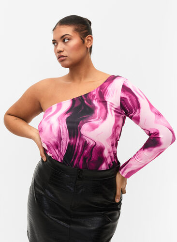 One-shoulder blouse met print, Raspberry Rose AOP, Model image number 0