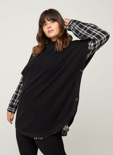Poncho en tricot à manches courtes, Black, Model image number 0