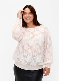 Jacquard blouse met smokwerk, Warm Off-white, Model