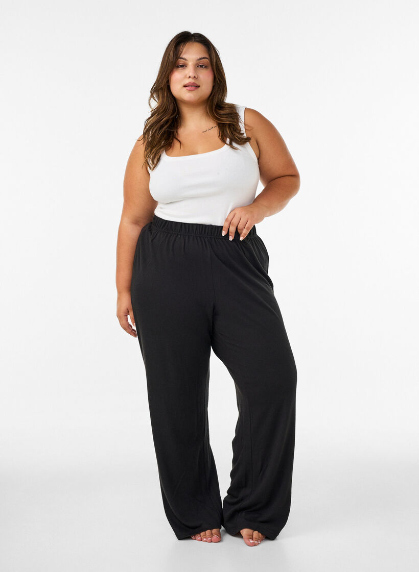Pantalon ample taille haute en jersey, Noir, Model image number 1