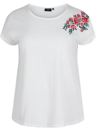 T-shirt en coton à manches courtes avec broderie, Warm Off-white, Packshot image number 0