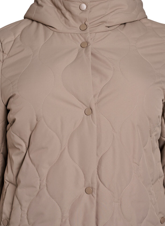 Veste matelass&eacute;e mi-longue avec capuche, Marron, Packshot