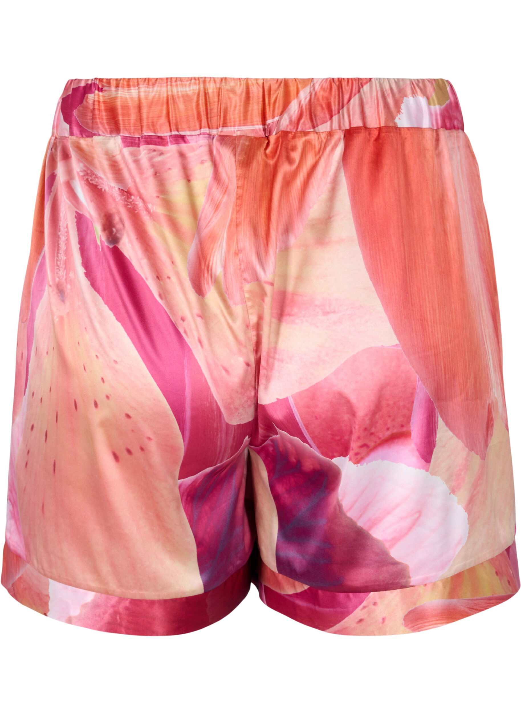 ZizziPyjama shorts met patroon en trekkoord, Orange Pink AOP, Packshot image number 1