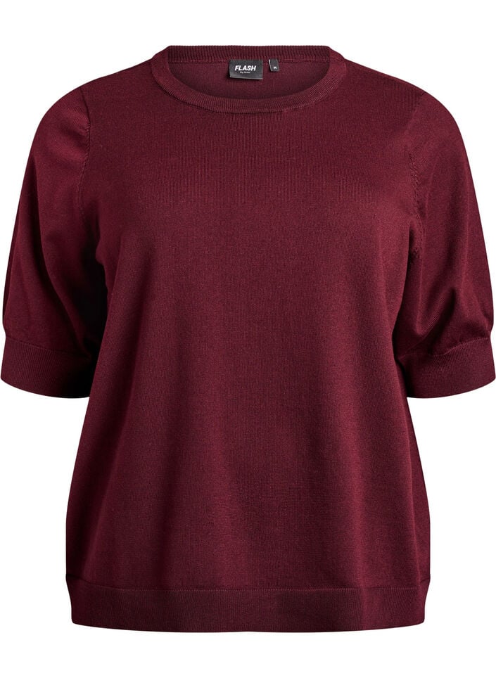 Fijngebreide blouse met korte mouwen, Rood, Packshot image number 0