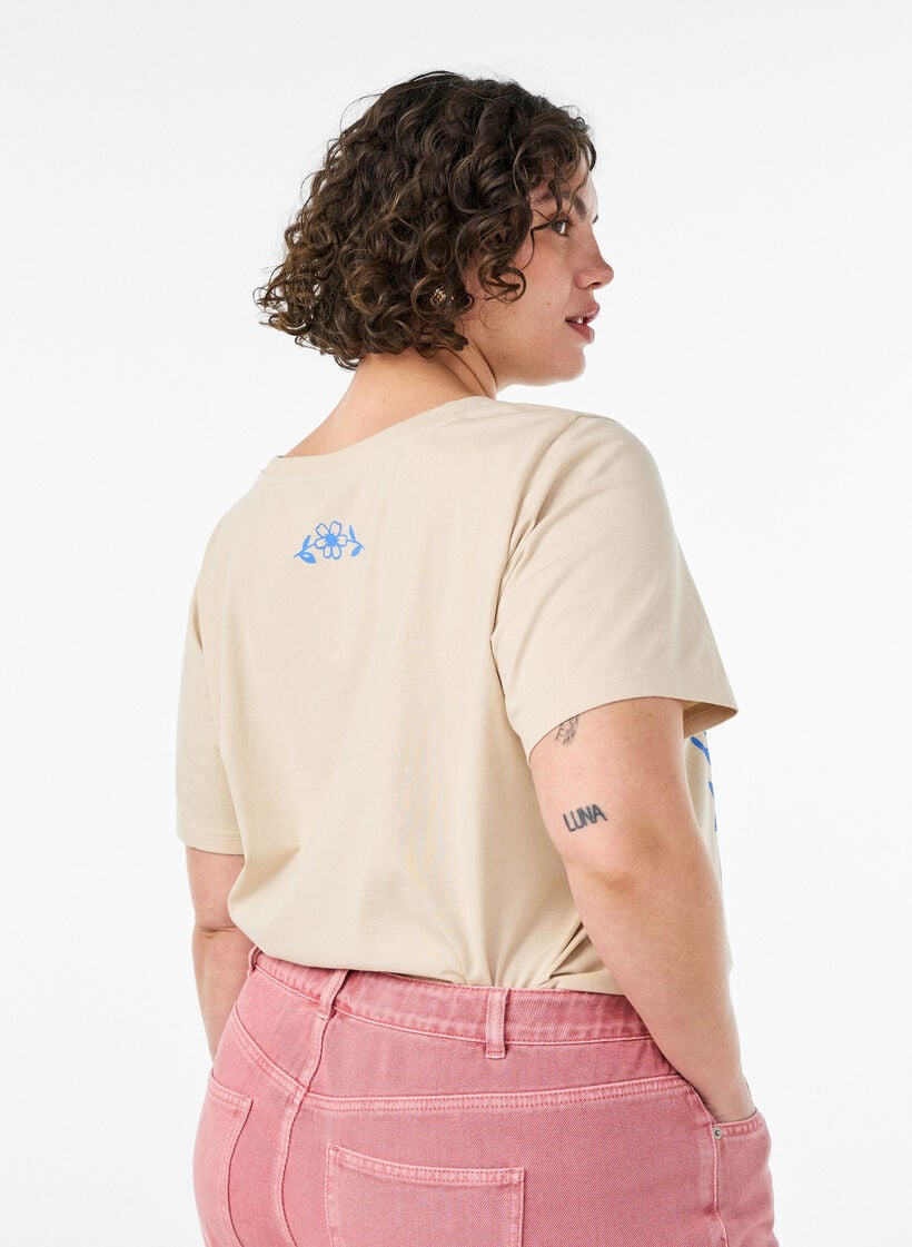 T-shirt en coton avec imprim&eacute;, Beige, Model image number 2