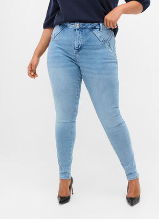 Super slim Amy jeans met opvallende stiksels, Light blue, Model image number 2