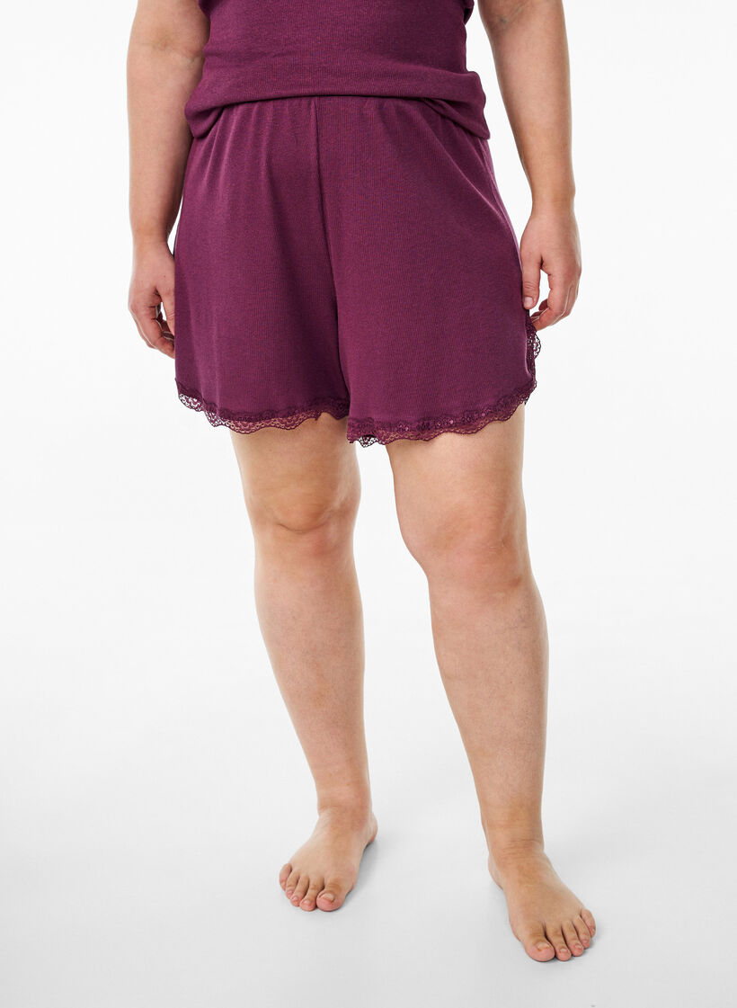 Top met kanten rand, Donker Bordeaux, Model image number 3