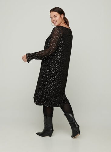 Viscose jurk met lange mouwen, Black, Model image number 1