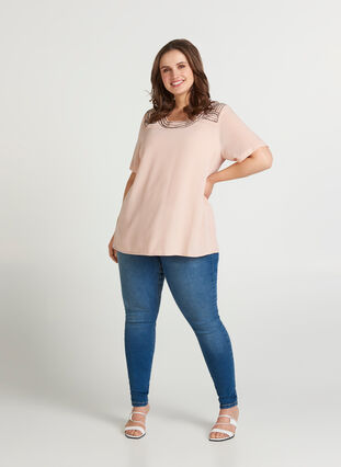Chiffon blouse met korte mouwen, Rose Smoke, Model image number 2